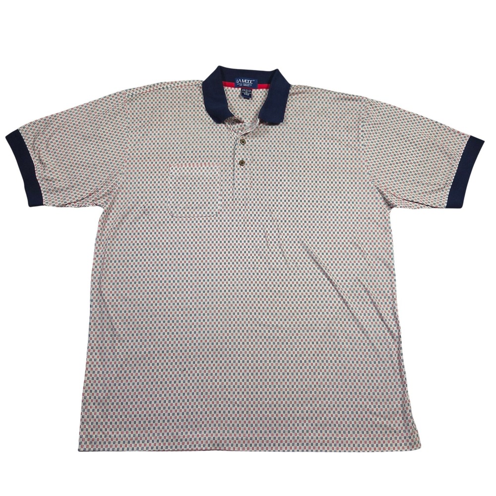 La Mode Mens Vintage Polo Shirt XL Geometric Dash Mercerized Cotton Made in USA